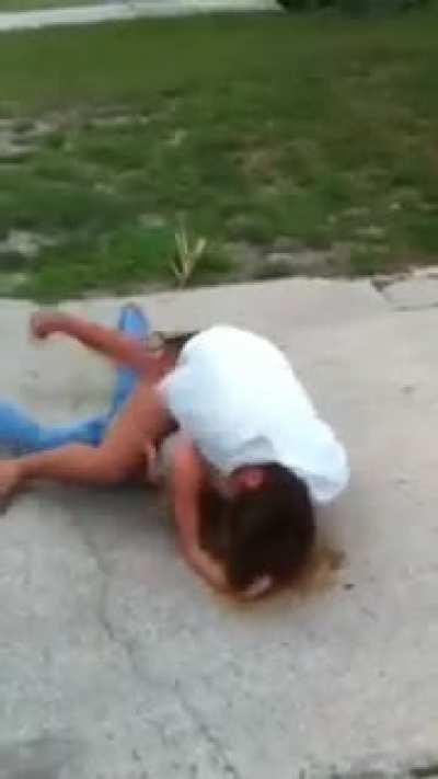 Trish Gives Hot Skinny Blonde Denise A Hard Beating On Driveway In Front of A Pleased Crowd