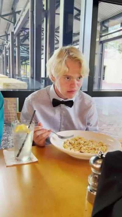 My friend (17) tries steak for the first time and this was his reaction