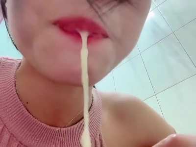 Asian Girl Puking Up Her Days Meal