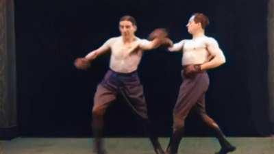 Gentleman Jim Corbett and Kid McCoy give a demonstration of 1890s boxing, 1912