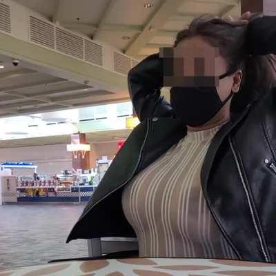 MILF Flashing In The Mall Food Court