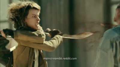 Milla Jovovich Stabs a Zombie in the Balls in Resident Evil Extinction (2007)