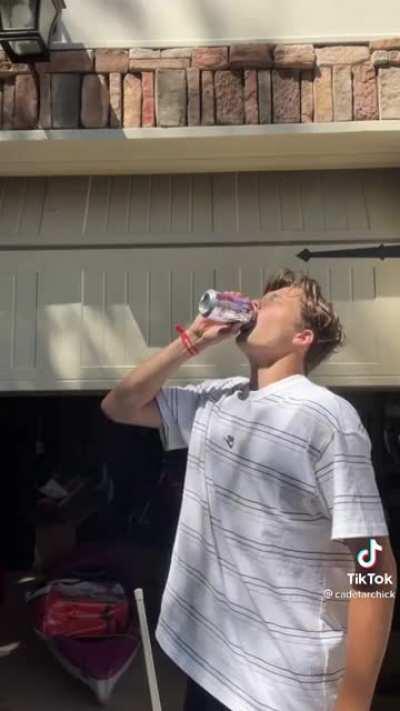 chugging a sparkling water without burping