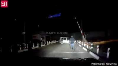 Train Destroys Car At Crossing Nearly Killing Rail Worker In Russia