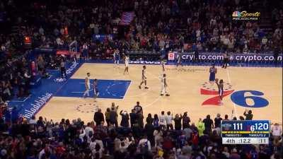 [Highlight] James Harden spins the ball on his finger while Embiid tries to steal it at end of game