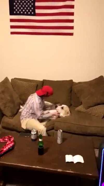 While everyone is gathering, you get excited when you see a dog