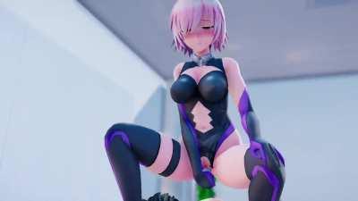 Mashu can't control seeing her master sleeping at ease, ends up squirting
