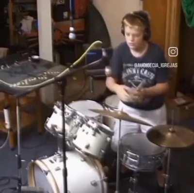 Kid accidentally messes up dads drum studio