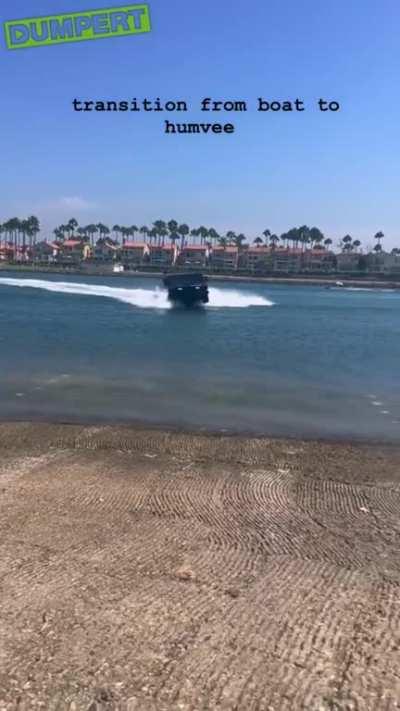 The perfect vehicle, a combination of a Humvee and a motorboat!