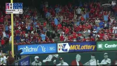 [Highlight] Harrison Bader starts the scoring early by earning a lead-off home run from Adrian Sampson