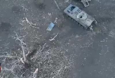 Pretty brutal DroneDrop onto russians...this also made me cringe when it blows up in his face