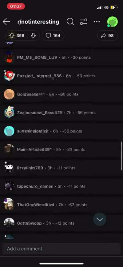 All the comments on this post is upvoted except one