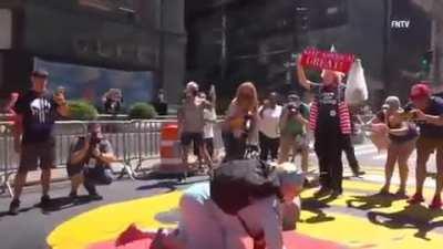 Lady Liberty herself vandalizes BLM mural.