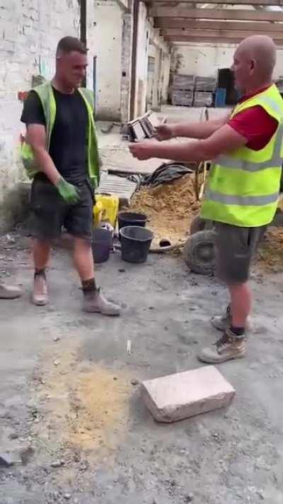 Builders pranking their new colleague