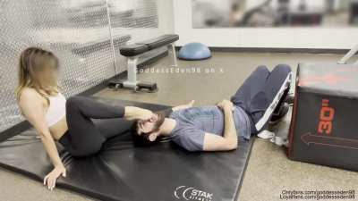 You’ll clean my feet with your tongue after my workout, you little slut [domme]