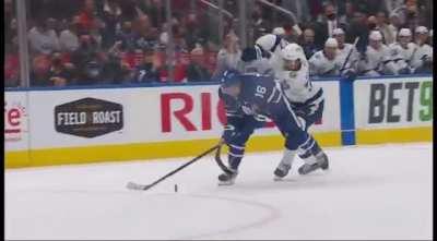 Marner gets hooked by Hedman on the breakaway, and then Sergachev hits him up high