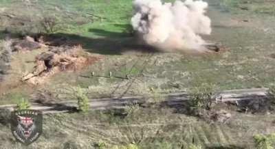 ua pov: Georgian Legion with 12 people on a tank storm Russian position. Dead Russians seen