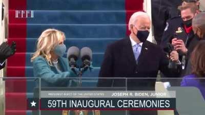 Joe Biden fist-bumps Barack Obama