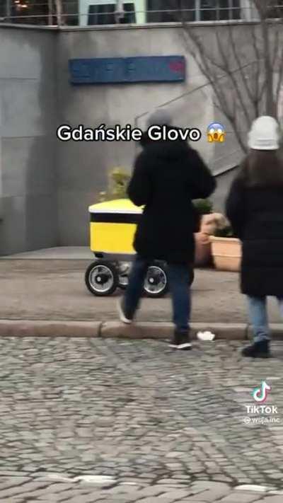 Glovo delivery robot in Gdansk, Poland