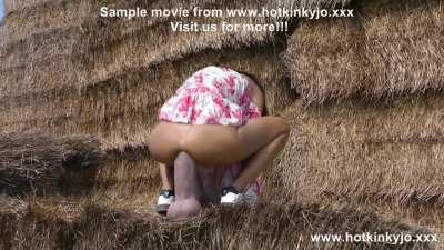 Hotkinkyjo fuck huge tan dildo from mrhankey & prolapse at hay pile