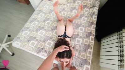 Skinny pale babe sucks cock sweetly