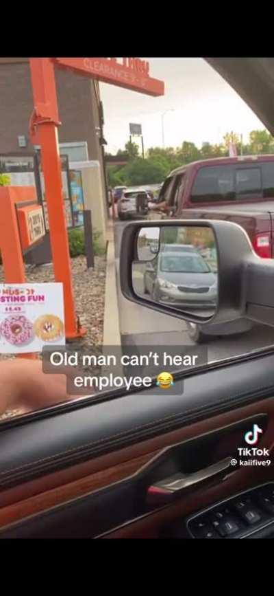 70-year old Boomer can’t hear well, yet tries to order at drive-thru