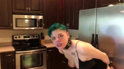 I’m a slave girl in stockings and that big toy in my butt hurts. 