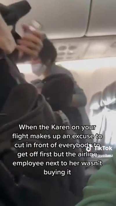 Main character throws a tantrum to be the first to get off the plane