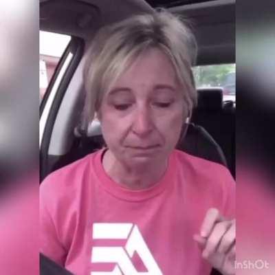 Karen complains and cries because she wore a mask for 45 minutes and cannot hold a stranger's baby.