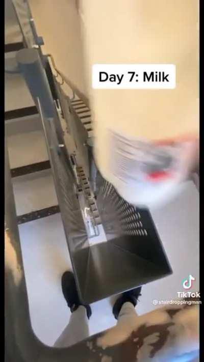 here's some milk being thrown down the stairs