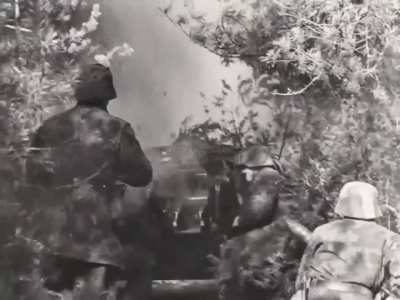 7.5cm Pak 40 anti-tank gun wheeled forward to deal with a fortified Soviet position on the Eastern Front in 1943