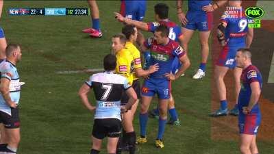 Chad Townsend Sent off for obliterating Kalyn Ponga after the 20m restart