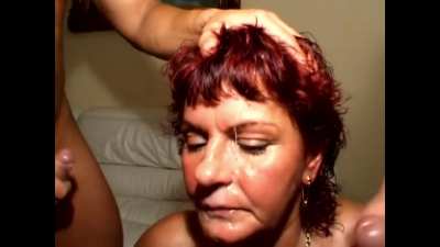 Granny with amazing tits takes 3 loads of cum and 3 streams of piss