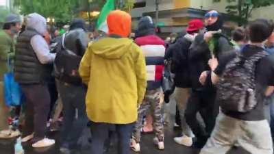 [Civil Rights Sucker Punch] Peaceful conservative counter-protestor never drops Old Glory despite being decked by an anti-Trump progressive/Democrat and kicked repeatedly by a BLM mob into a dirty street puddle