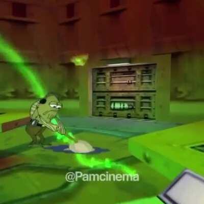 As the facility around you seems to start falling apart and breaking into complete chaos, you see a janitor who seems strangely unphased by the absolute pandemonium occurring around him.