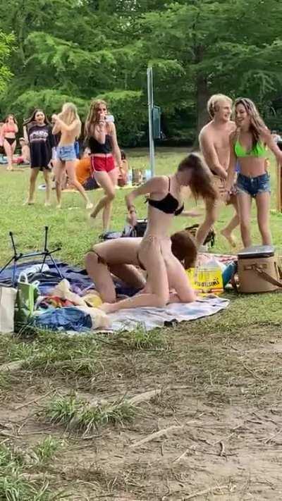 Cat fight at lake park