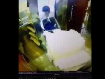 Elevator just decided to leave out of nowhere. She apparently hit her head, but she is fine.