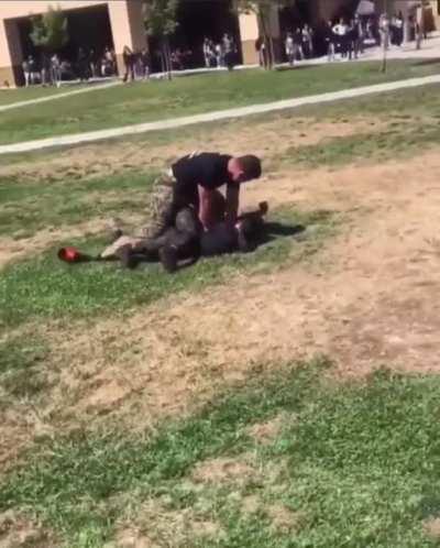 Tan belt warrior takes down two small teenagers.