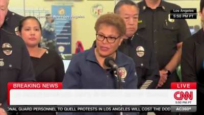 Mayor Karen Bass tells LA residents to stay away from downtown, says 23 businesses have been looted & there is “graffiti everywhere and caused significant damages to businesses and a number of properties.”