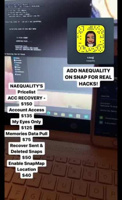 Hit Up @naequality on snapchat for all your social media hacking needs, order hacks from options such as account access, account recovery, my eyes only pulls & more! Group Link in Comments!
