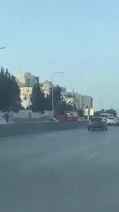 Truck driving in the fastest track opposite side Tunisian Highway. Accident happened yesterday