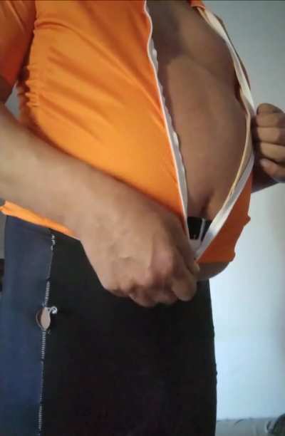 I put my cycling jersey on again to see if it still fits. I'm bursting at the seams.