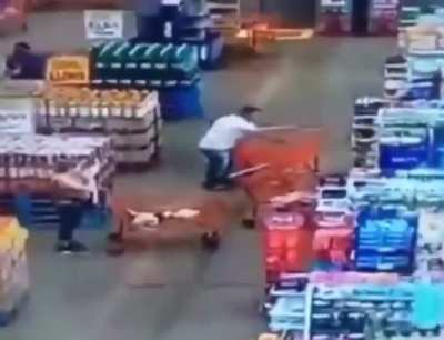She bumped her cart into him...