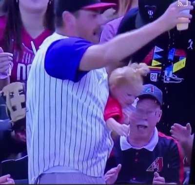 One handed catch without dropping the baby or the beer.