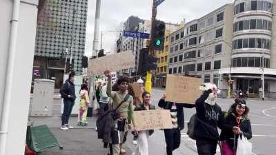 Bigfoot is real #givefeetachance - an actual protest happening in the streets right now. Better than anti vaxxers
