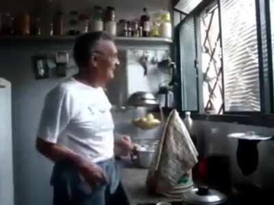 An elderly gentleman, and his very unique companion!