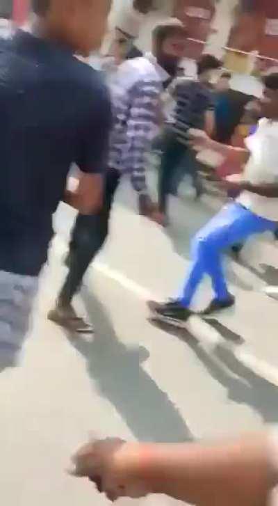 Cylinder blast inside a shop during a riot in INDlA