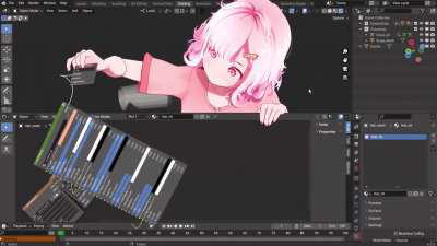 Watch an anime girl breaking the fourth wall and playing around with Blender's UI in Kensyouen_Y's latest masterpiece