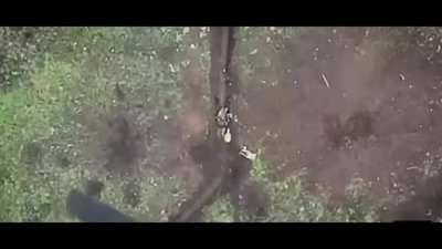 Russian soldier catches and throws bomb dropped by Ukrainian drone