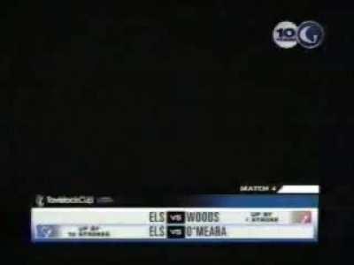 Guy gets hit in the head with a golf ball and gets excited..